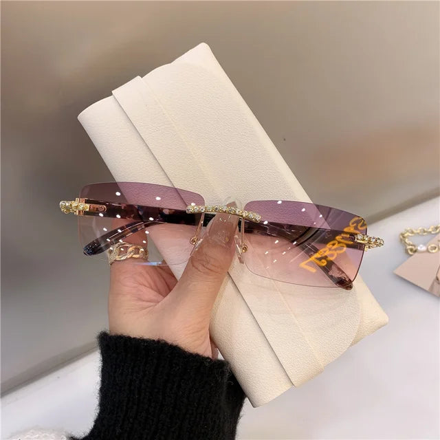 Noir Lux Shades Grey-Pink Rimless Sunglasses